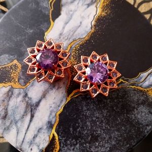 Pair 5/8" rose gold purple art deco burst plugs earrings